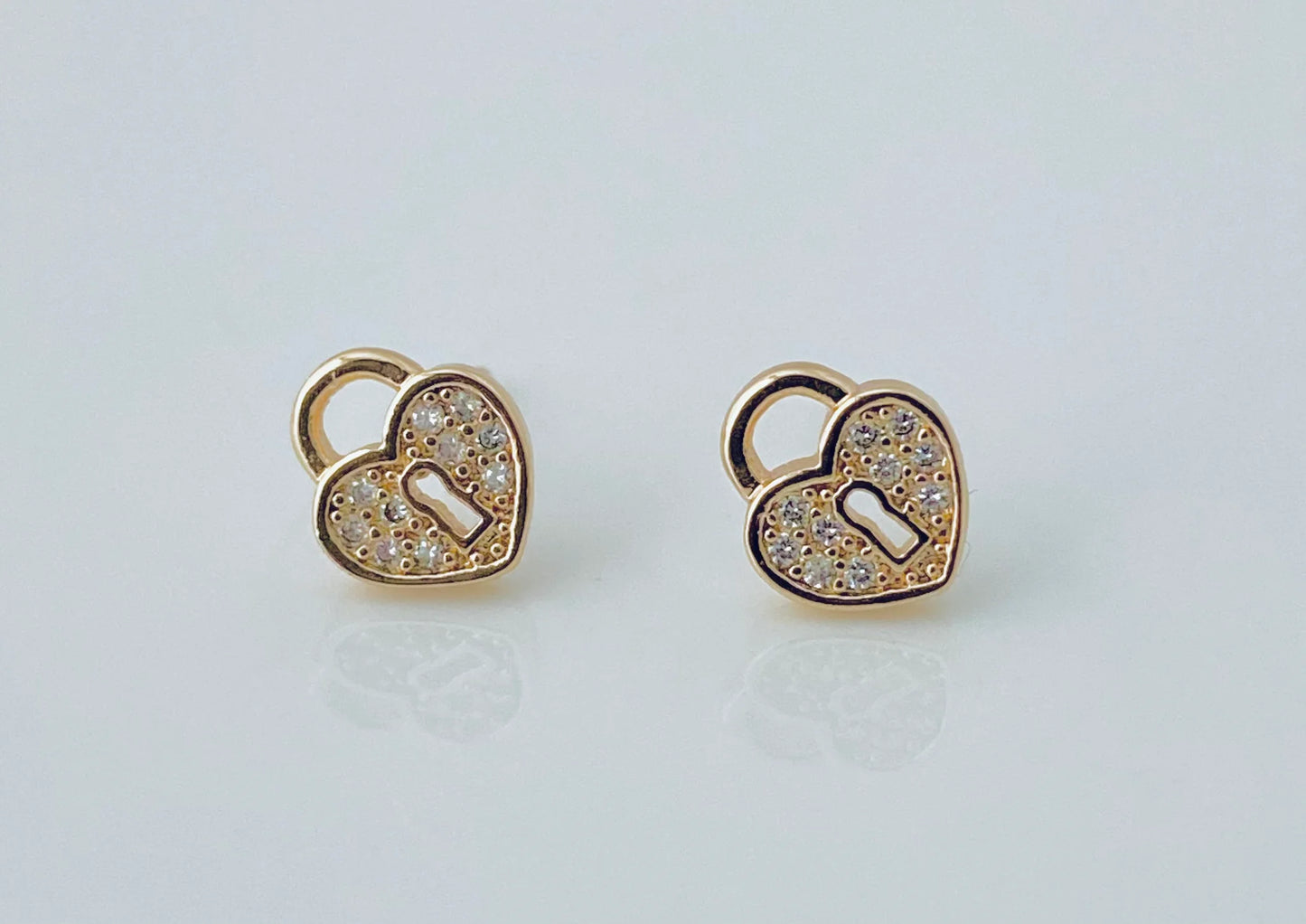 14K GF CZ Heart Locket Studs