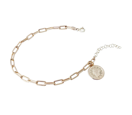 14k GF Paperclip Bracelet With Coin