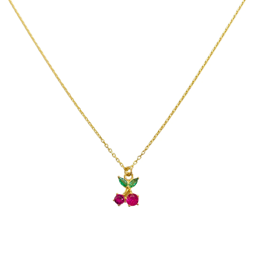 Mini Cherry Charm Necklace 14k GP