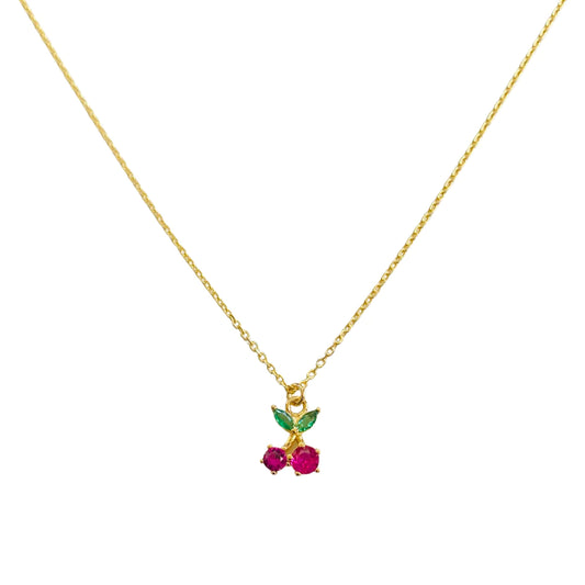 Mini Cherry Charm Necklace 14k GP
