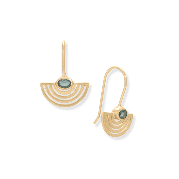 14K Gold Plated Blue Topaz Fan Earrings