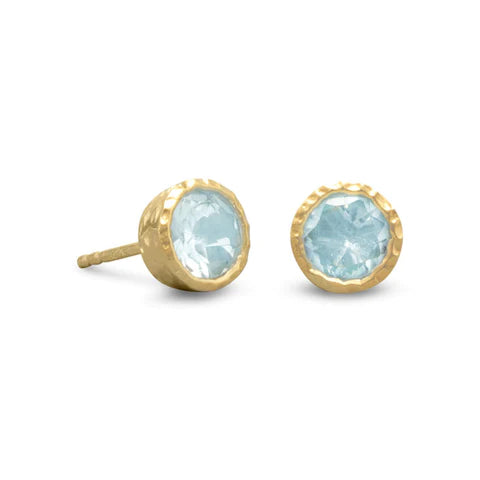 14K Gold Plated Blue Topaz Studs