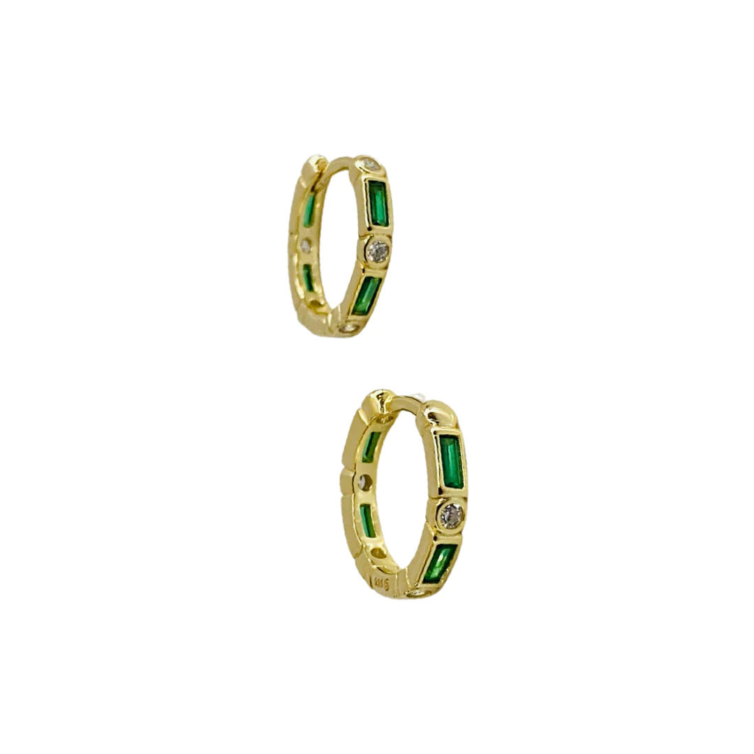 Endless Green Baguette CZs Earring 14K GP