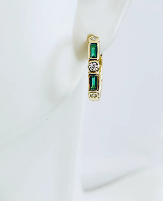 Endless Green Baguette CZs Earring 14K GP