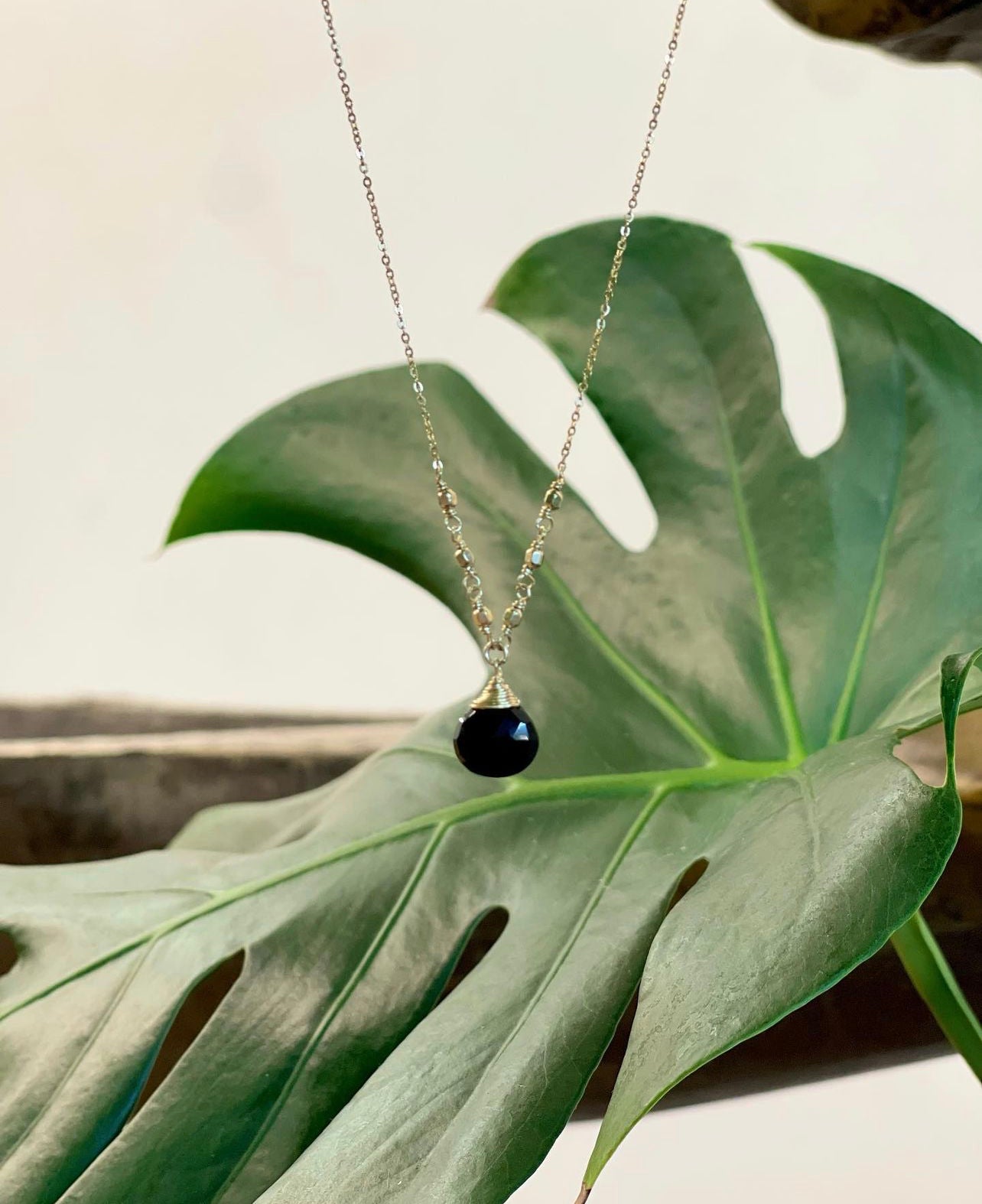 Black Onyx Teardrop Handmade Brazil Necklace 14k GF