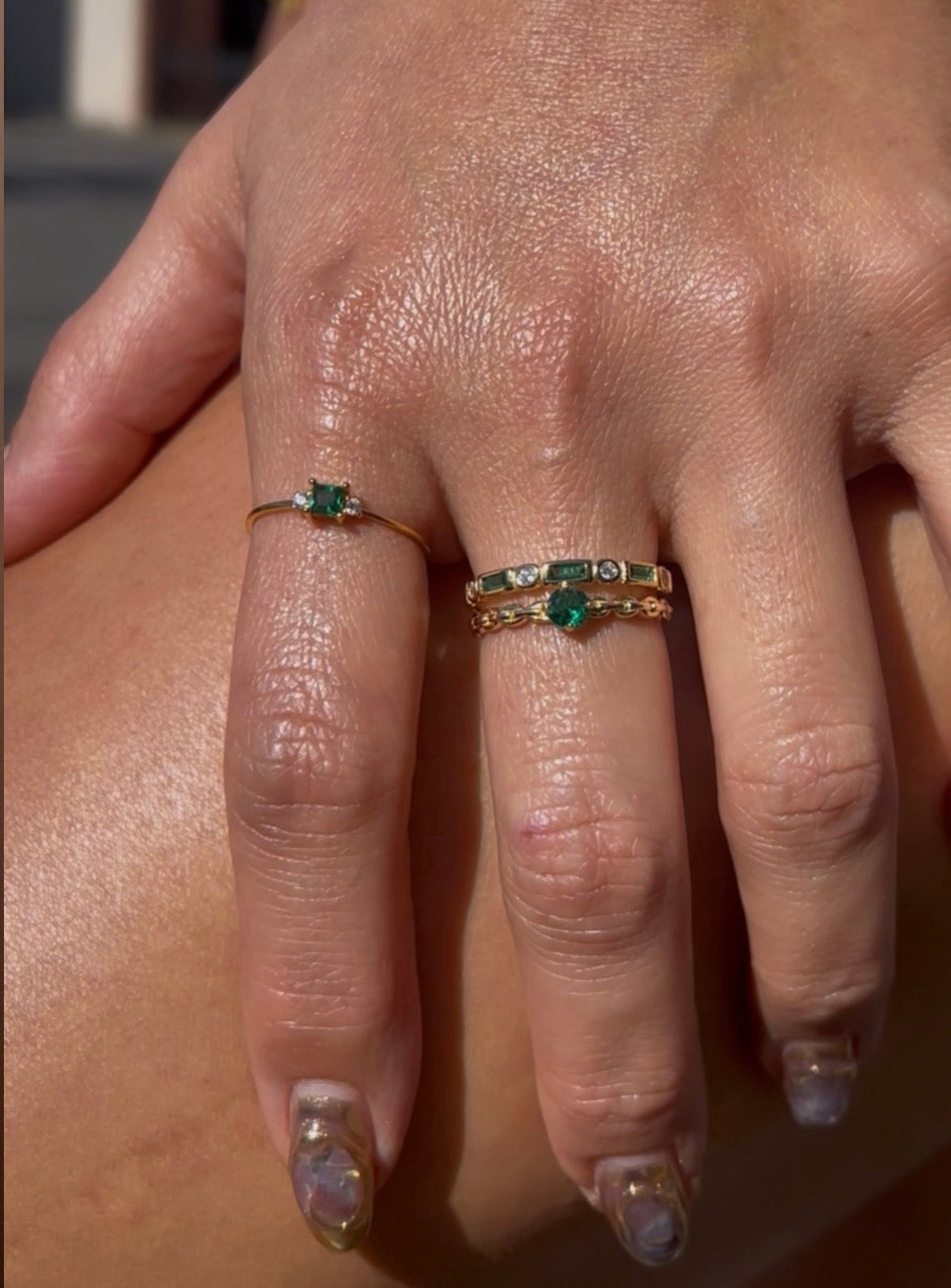 Green CZ Ring 18K GP