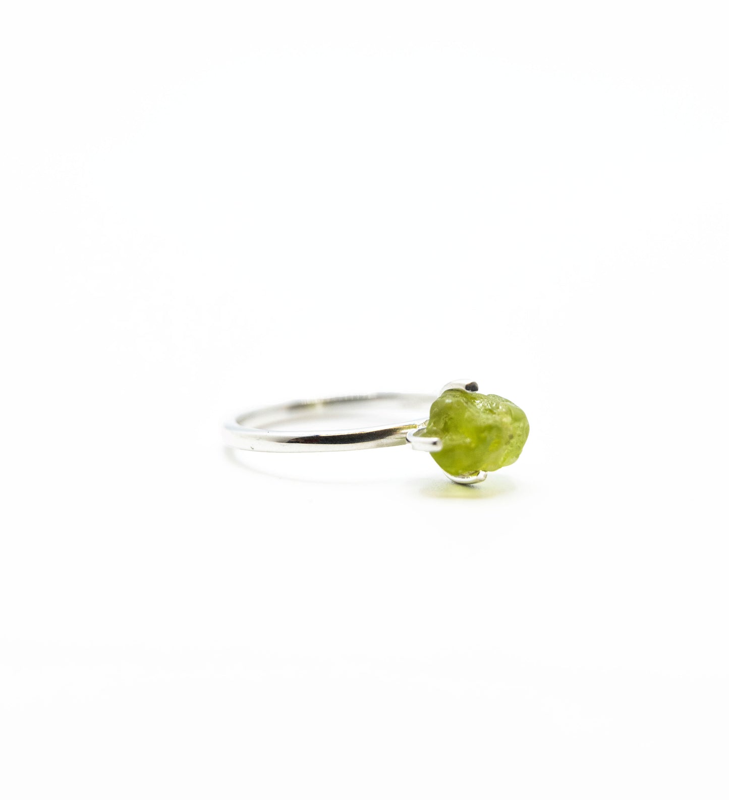Raw Peridot Crystal Prong Ring .925