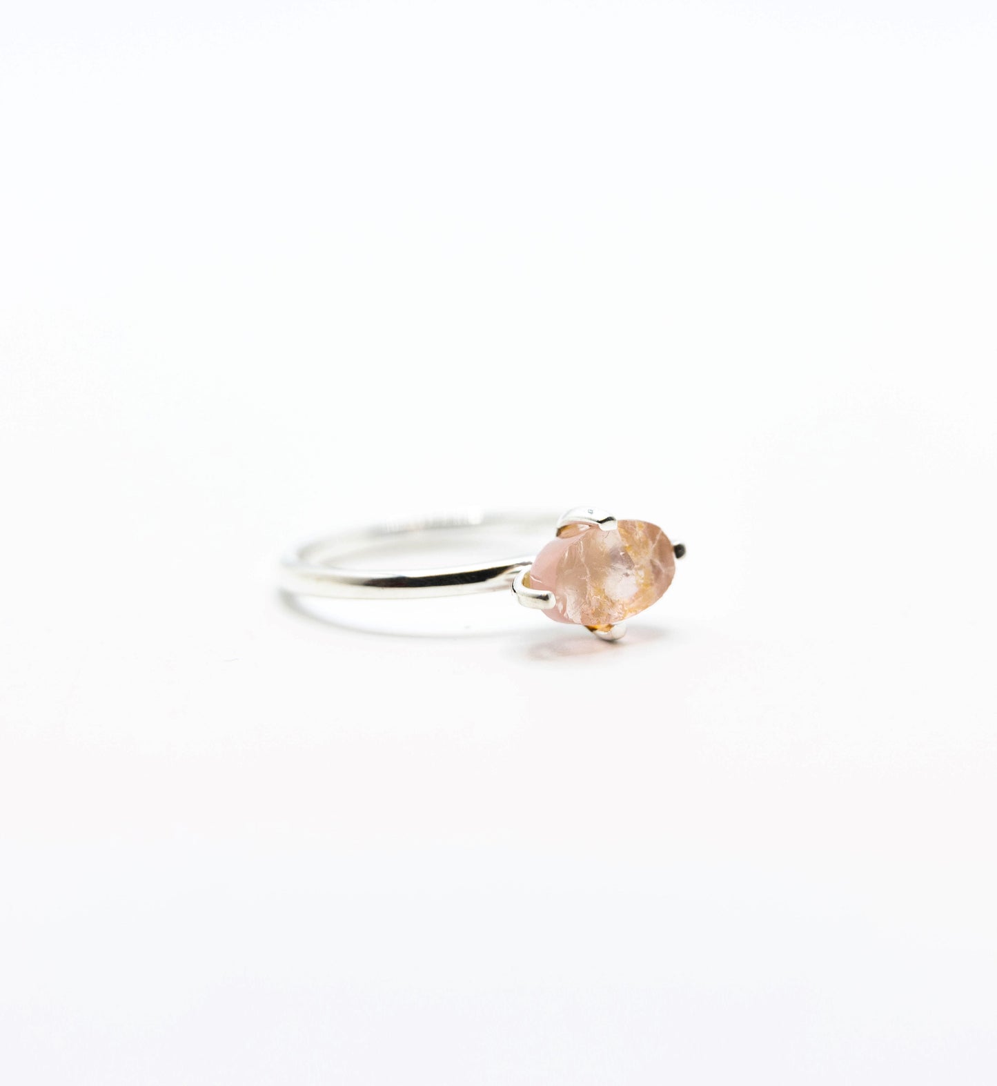 Raw Rose Quartz Crystal Prong Ring .925