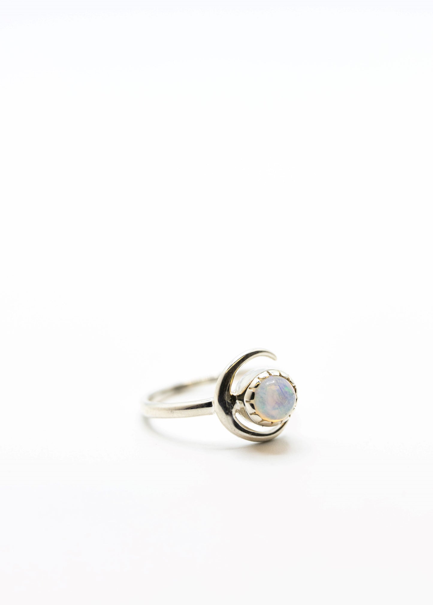 Opal Crystal Crescent Moon Ring .925