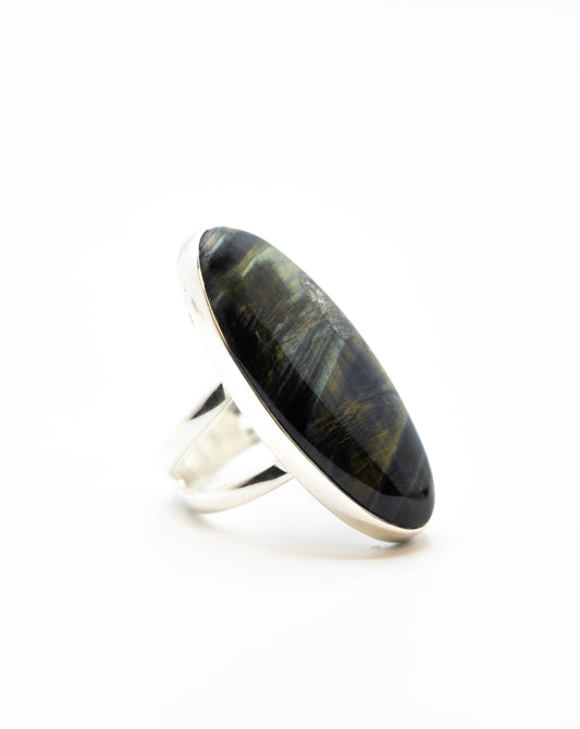 Blue Tigers Eye Ring .925
