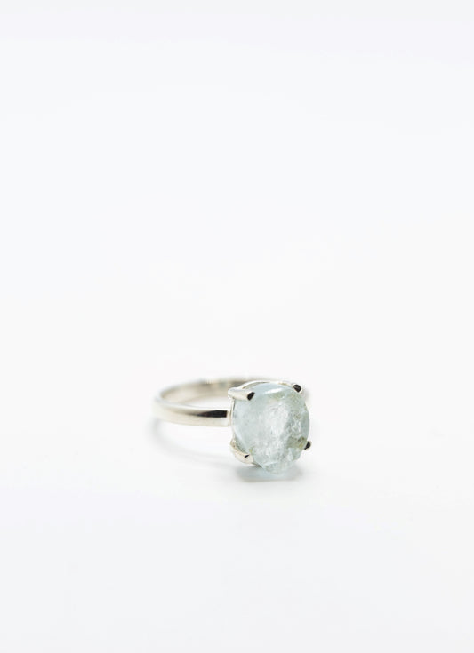 Raw Aquamarine Crystal Prong Ring .925