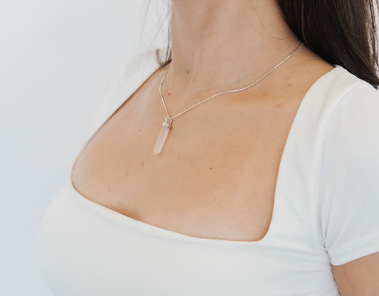 Rose Quartz Mini Crystal Point Necklaces .925 Adjustable Chain