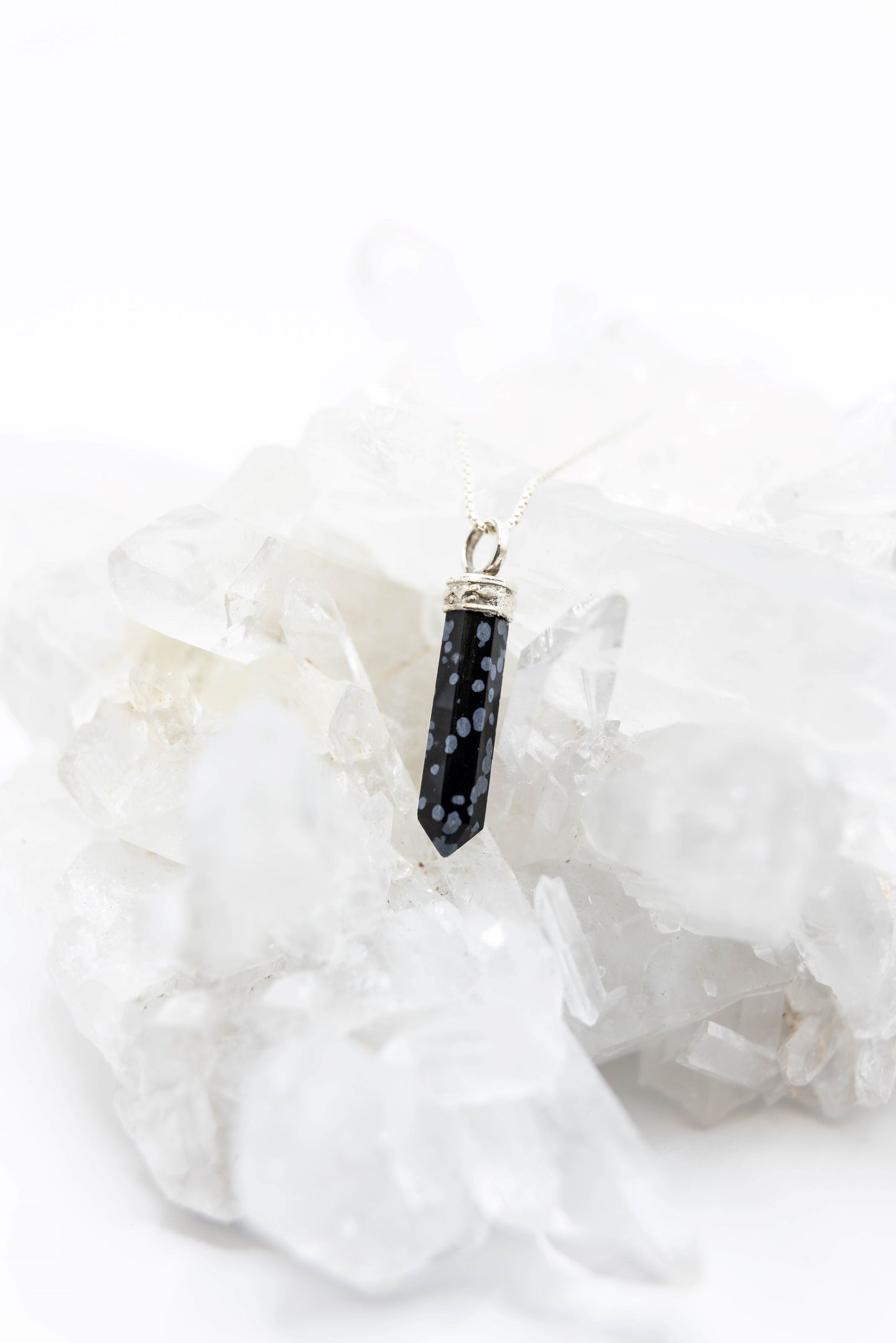 Snowflake Obsidian Mini Crystal Point Necklaces .925 Adjustable Chain