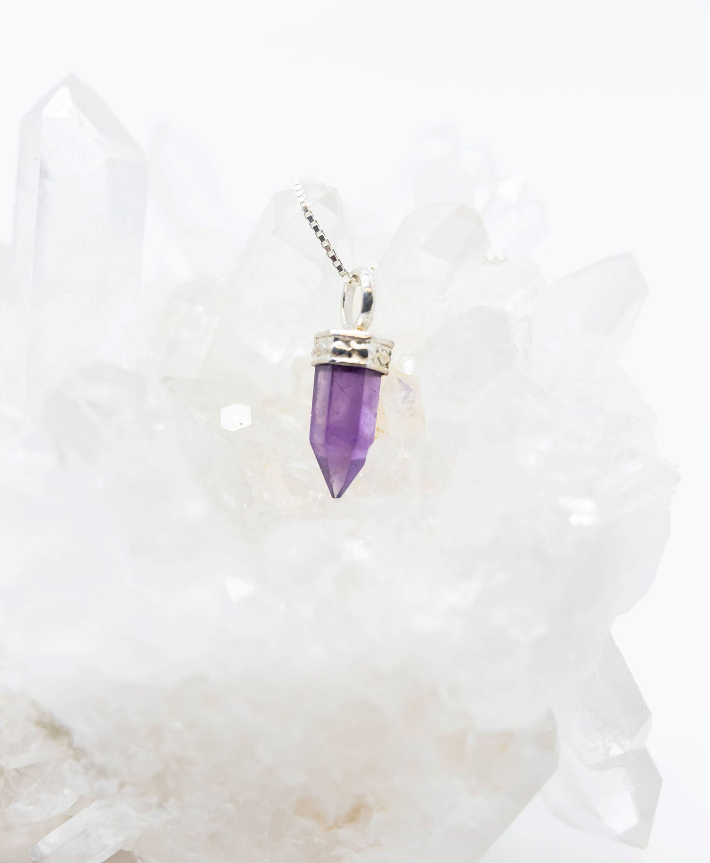 Amethyst Ultra Mini Crystal Point Necklaces .925 Adjustable Chain