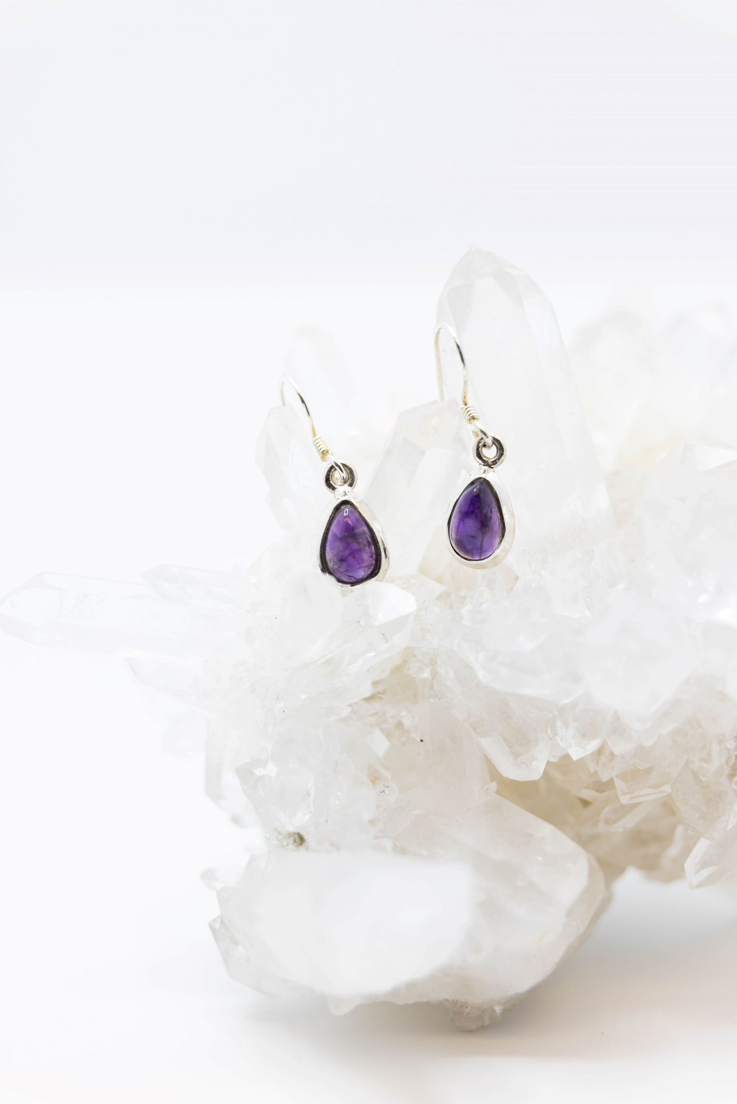 Amethyst Crystal Teardrop Earrings .925