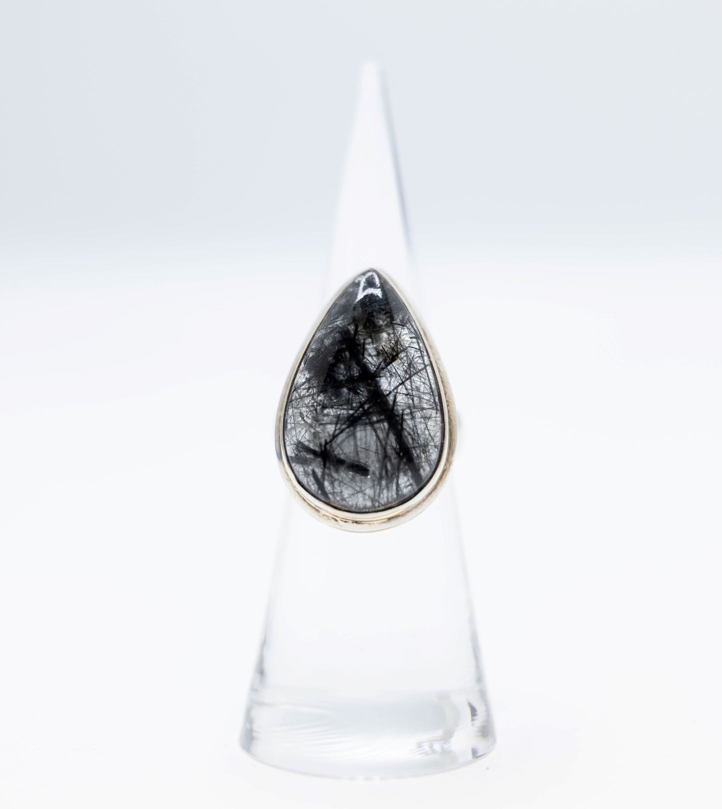 Black Tourmaline Teardrop Cocktail Ring .925