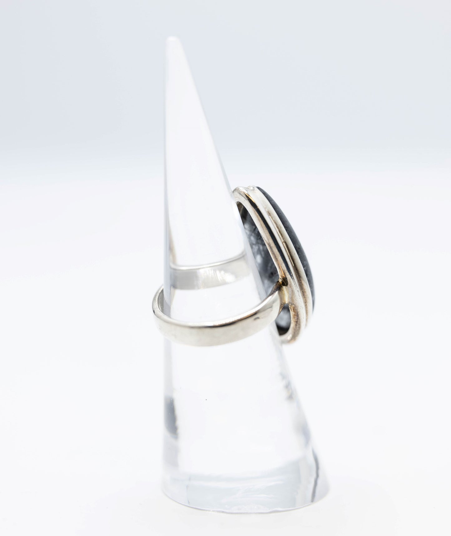 Black Tourmaline Teardrop Cocktail Ring .925