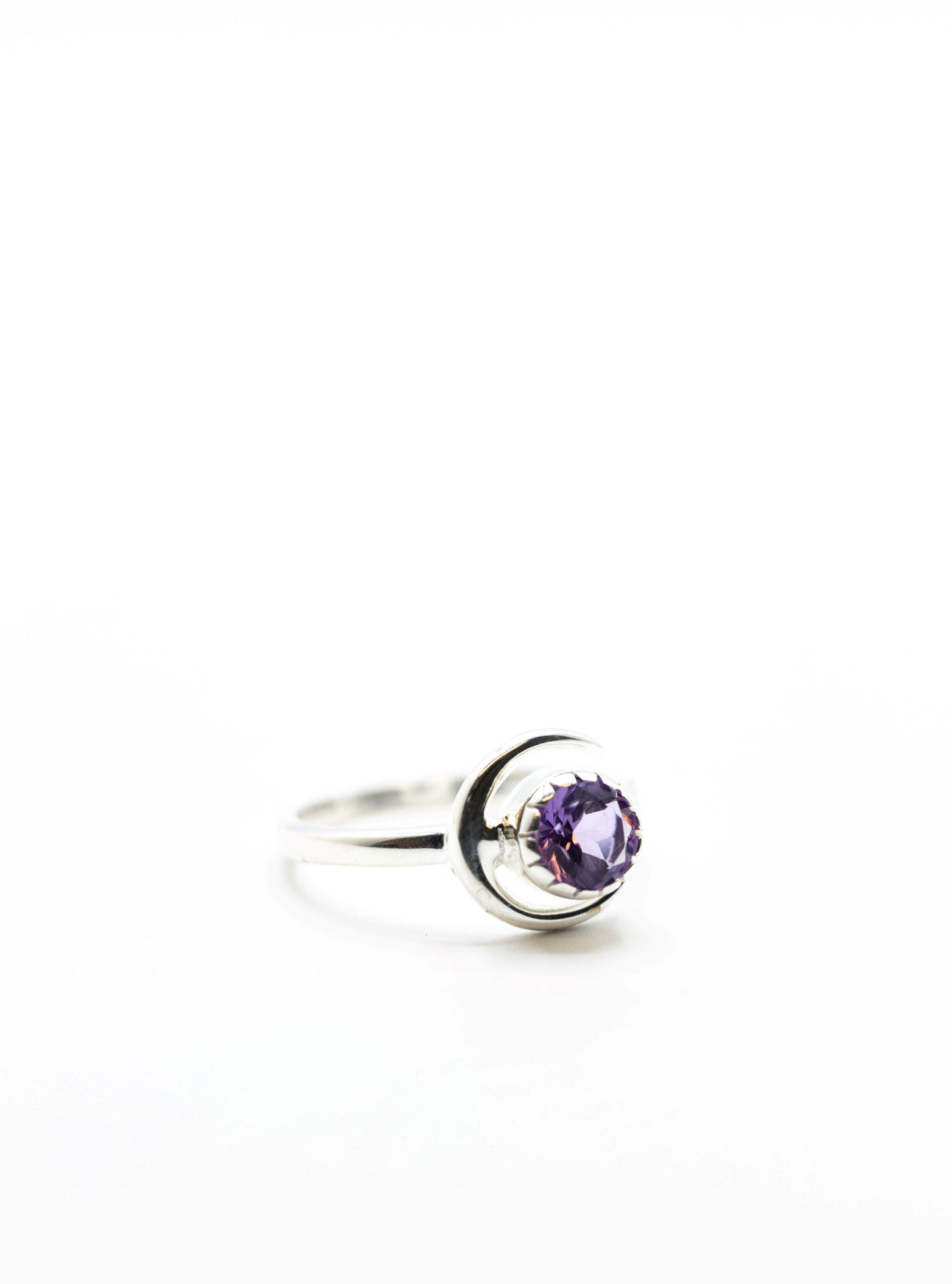 Amethyst Crystal Crescent Moon Ring .925