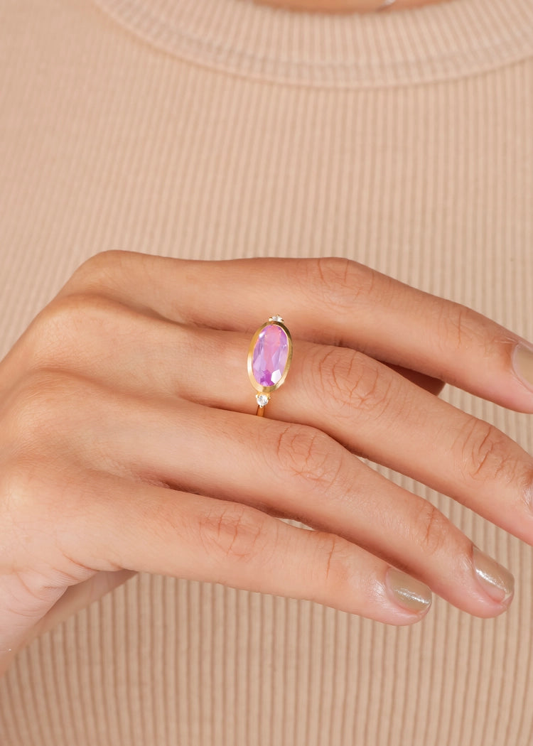 Oval Amethyst White Topaz Ring - 10