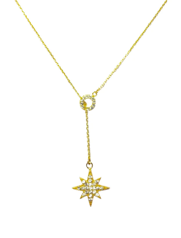CZ Starburst Lariat Necklace 14K GP