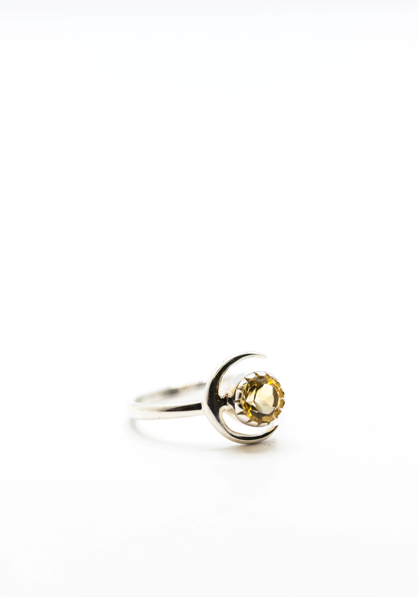 Citrine Crystal Crescent Moon Ring .925