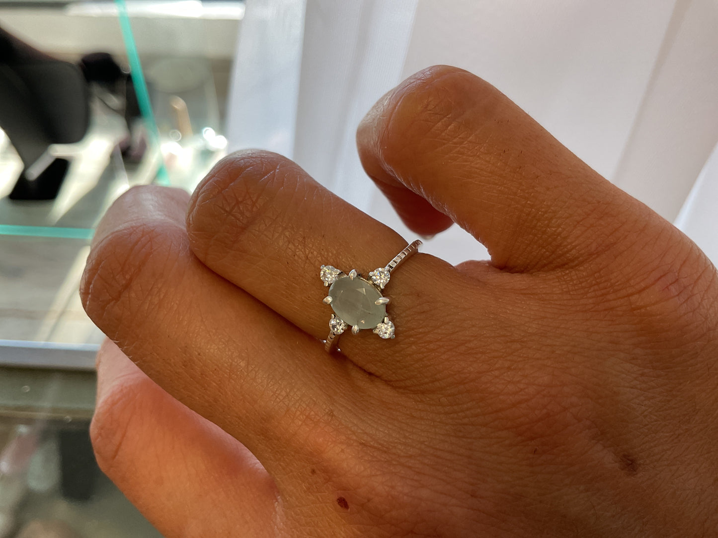 Aquamarine Topaz Diamond Ring | Sterling Silver