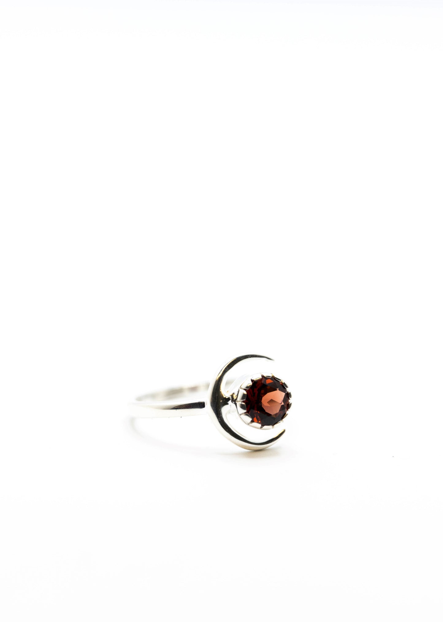 Garnet Crystal Crescent Moon Ring .925