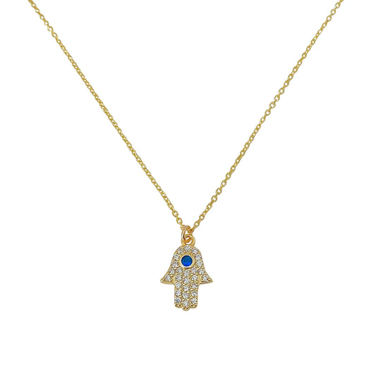 Gold CZ Hamsa NK 14K GP