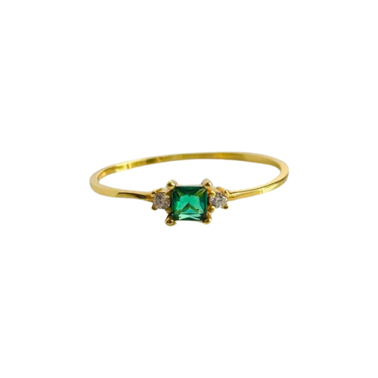 Mini Green Square CZ Ring 18K GP 7