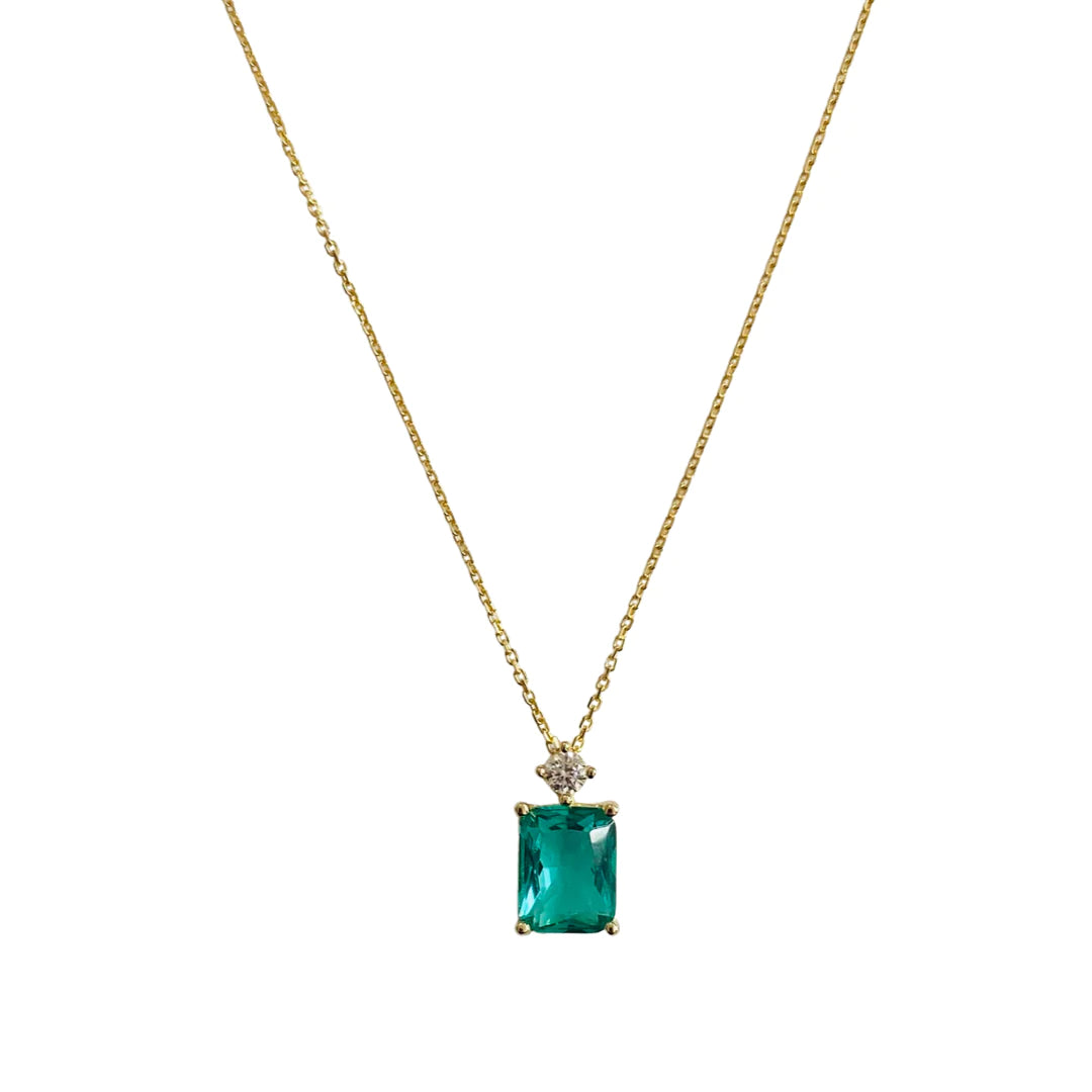 Green Goddess Rectangle Necklace 14K GP