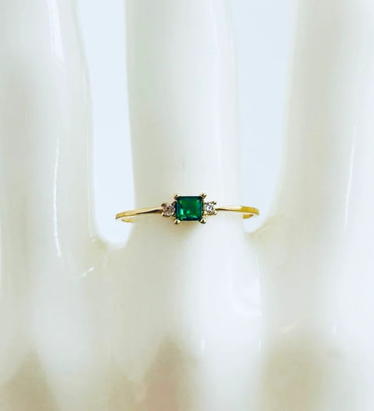 Mini Green Square CZ Ring 18K GP 7
