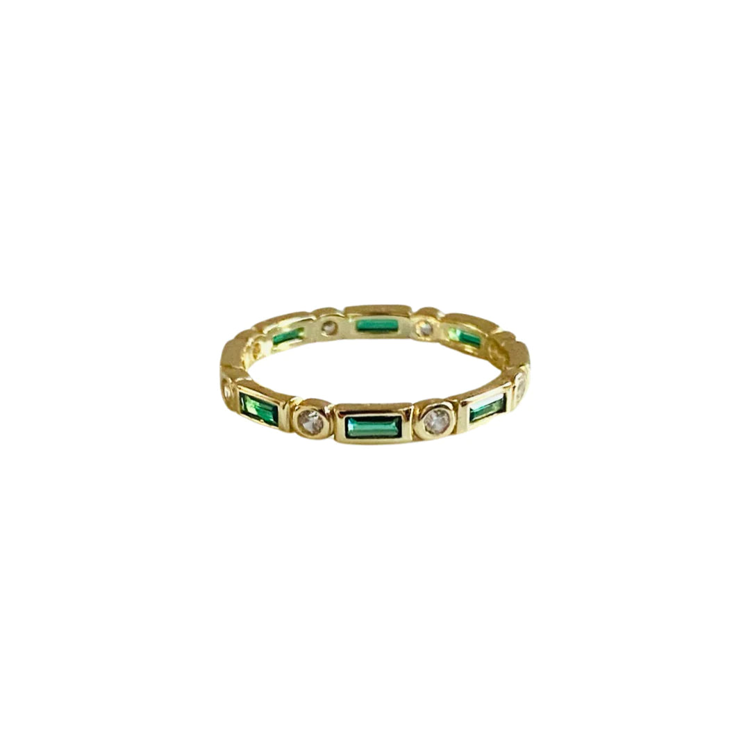 Green CZ Baguette Ring 14K GP