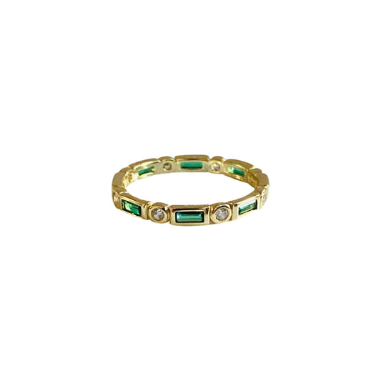 Green CZ Baguette Ring 14K GP