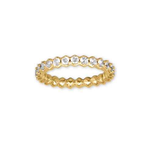 Hexagon CZ Eternity Band Ring 14K GP