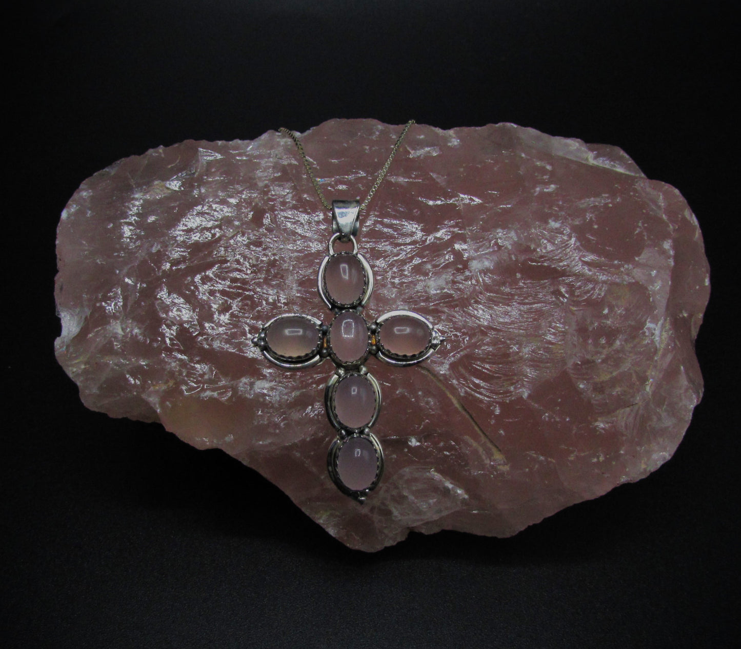 Rose Quartz Royal Crystal Cross Necklace .925