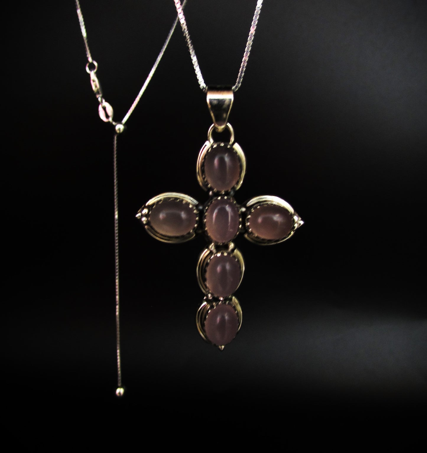 Rose Quartz Royal Crystal Cross Necklace .925