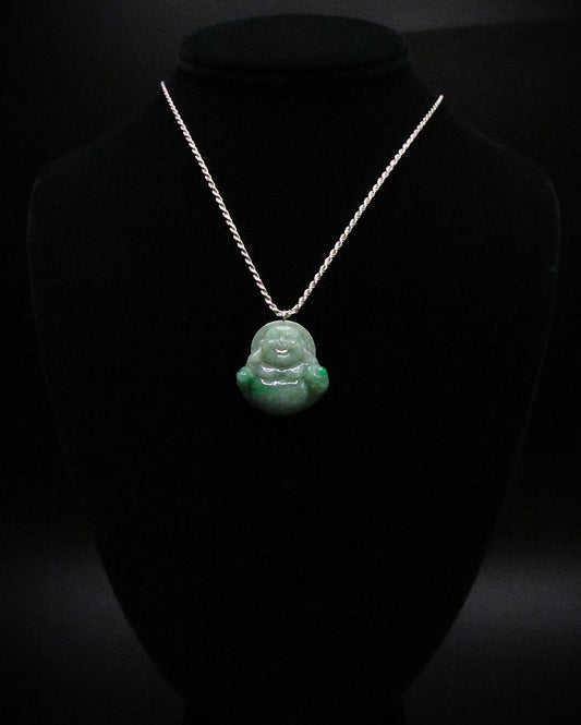 Lucky Buddha Jade Pendant Rope Chain .925