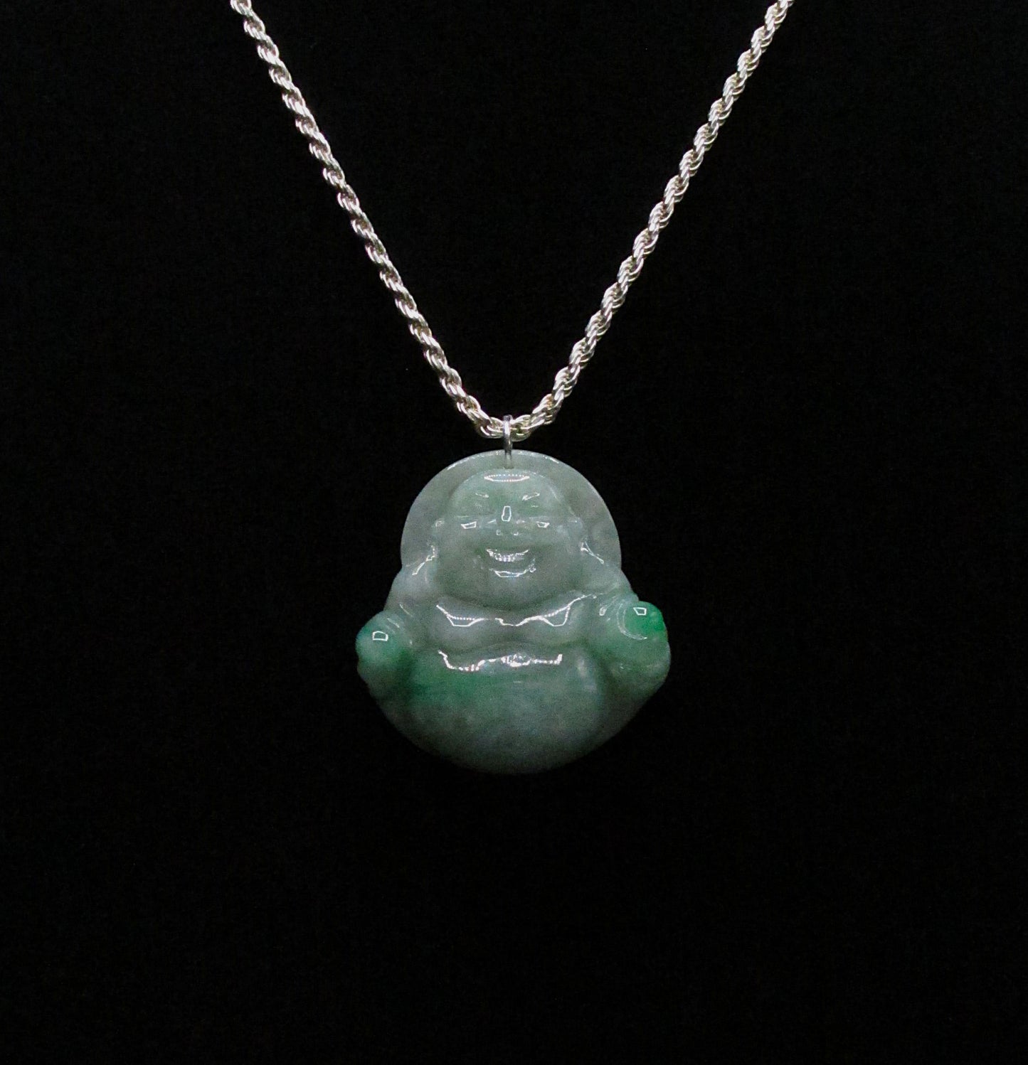 Lucky Buddha Jade Pendant Rope Chain .925