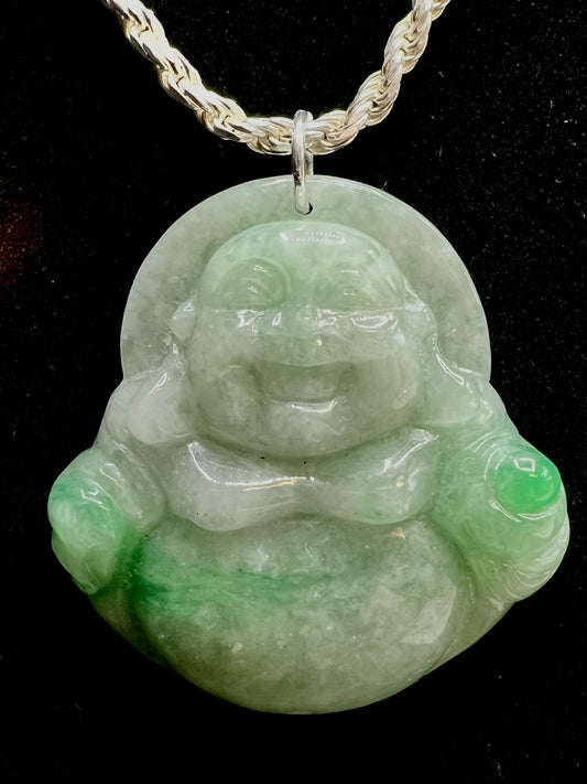 Lucky Buddha Jade Pendant Rope Chain .925