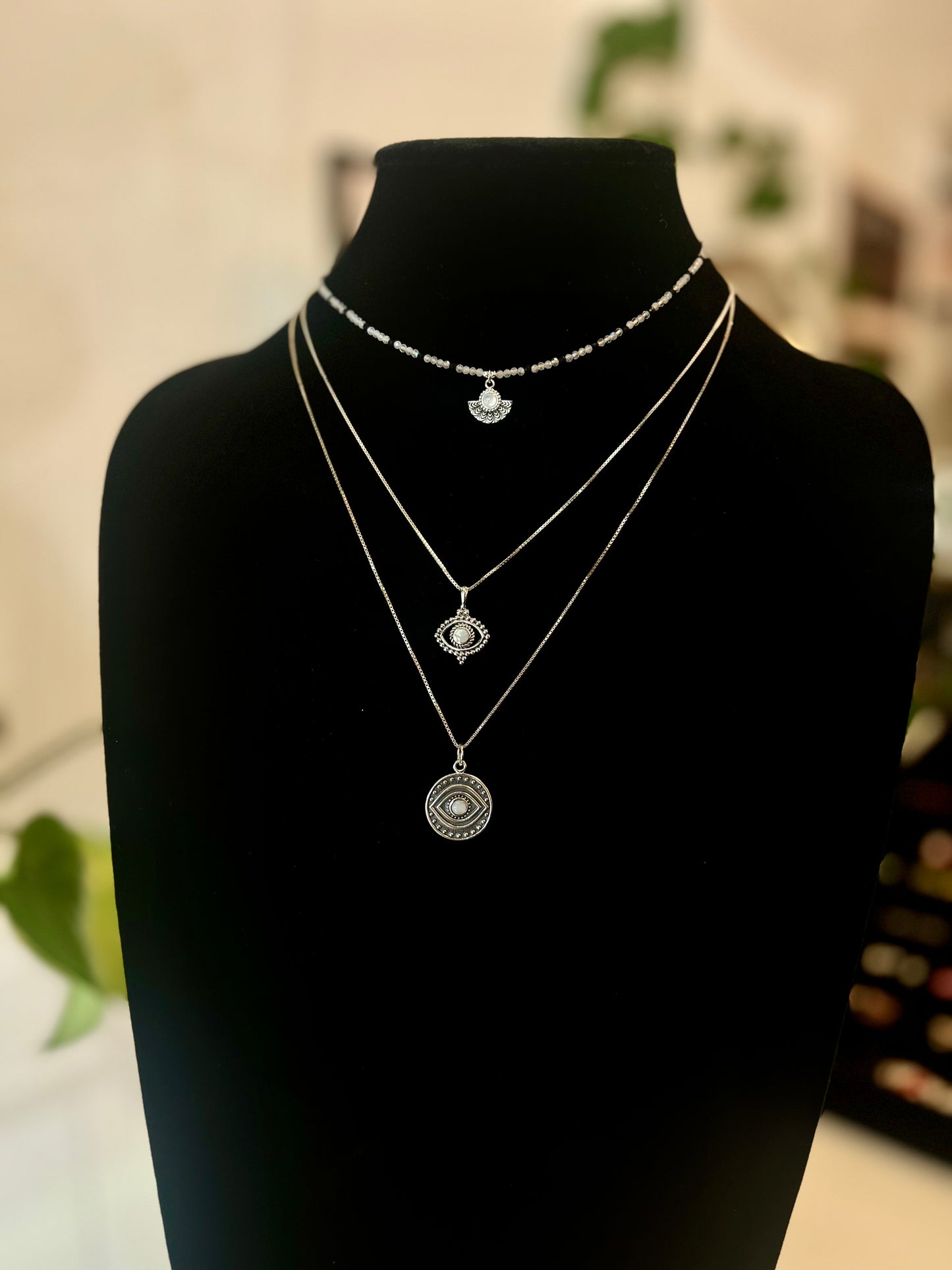Pearl Dotted Evil Eye Necklace .925