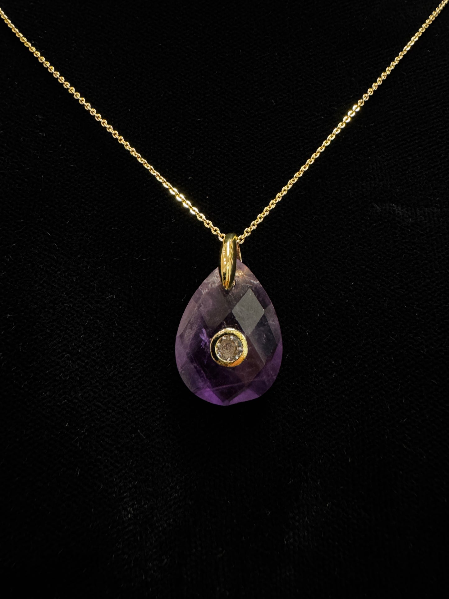 Amethyst & White Topaz Adjustable Teardrop Necklace | 18K GP SS