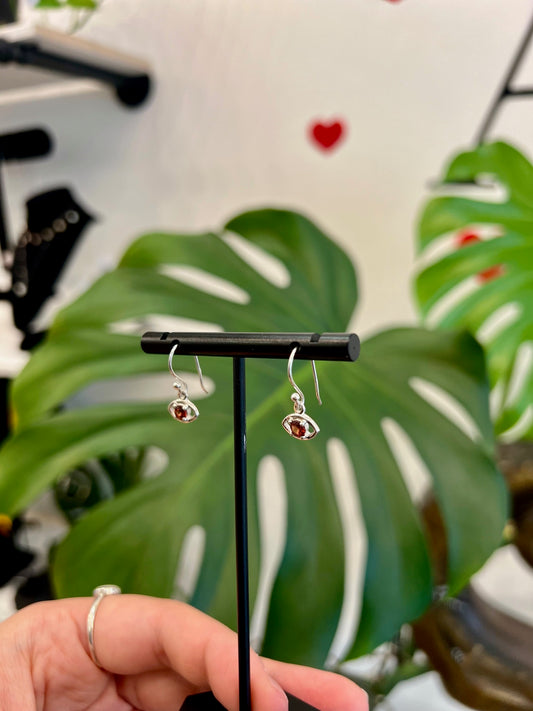 Garnet Evil Eye Earrings .925