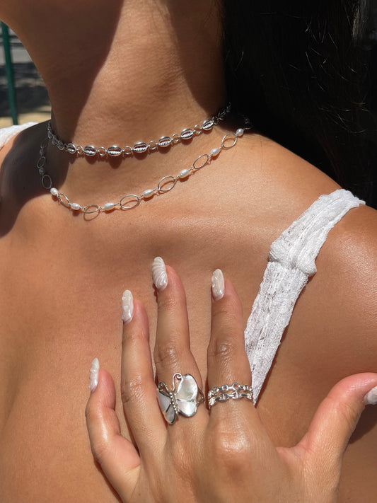 Oval Pearl Chain Necklace .925
