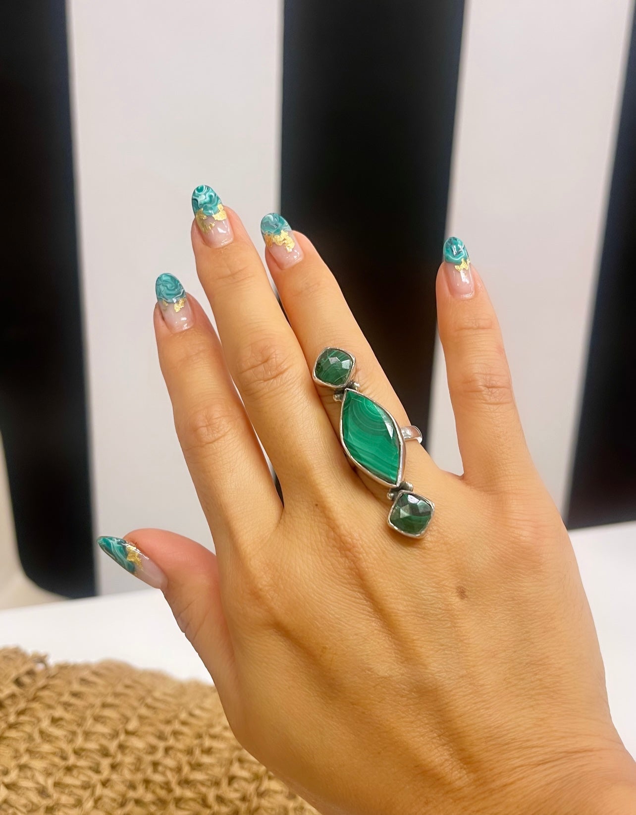 Malachite Geometric Cocktail Ring .925