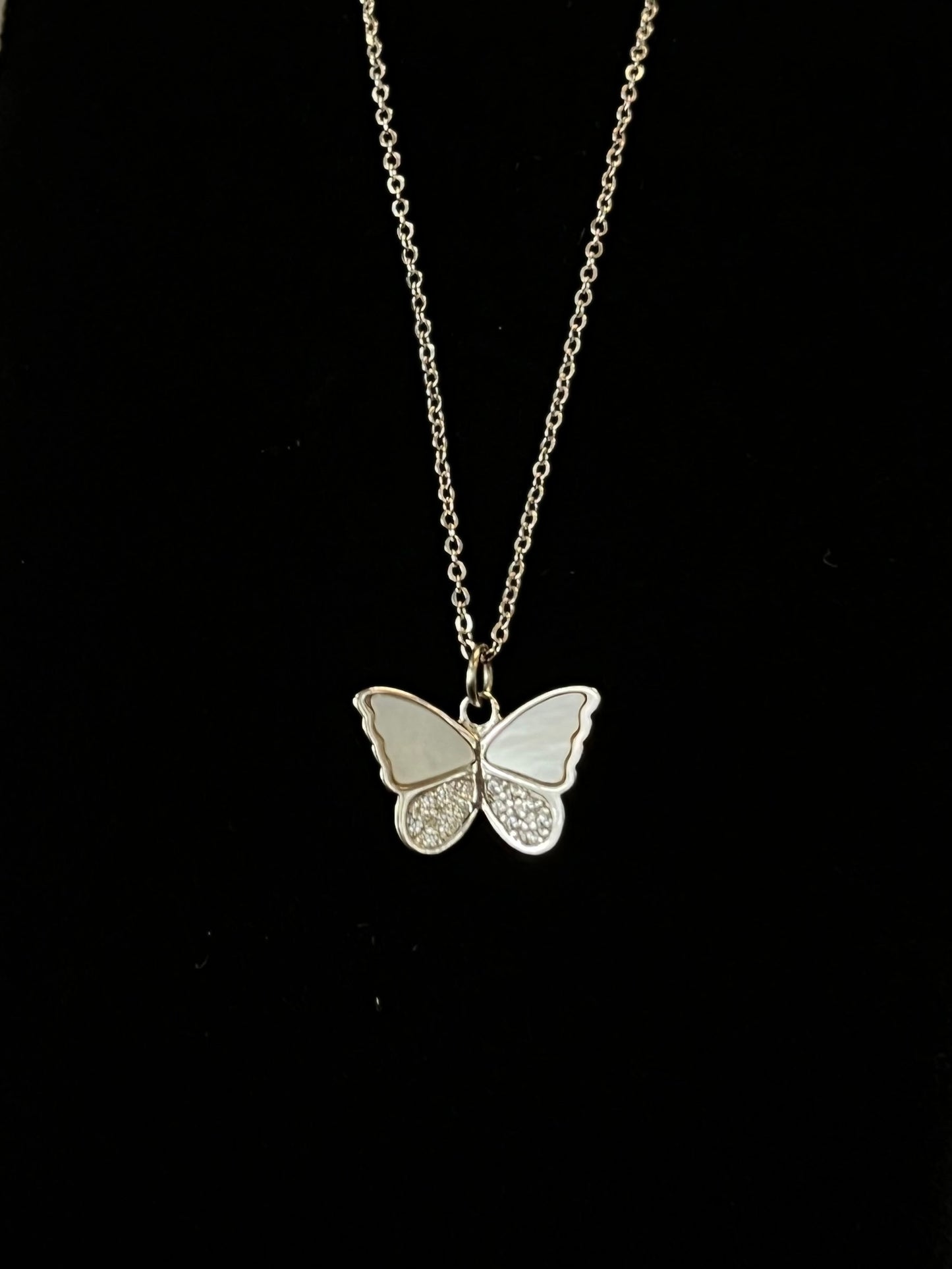 MOP CZ Butterfly Necklace .925