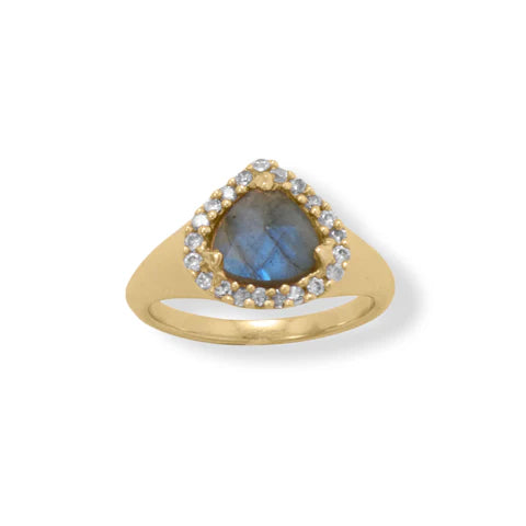 Labradorite Halo Ring 14K Gold Plated
