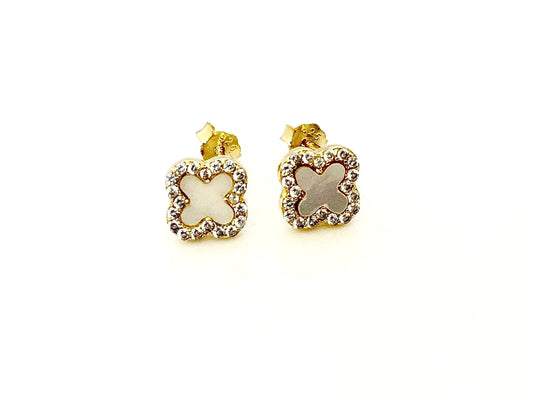 Mini MOP Clover CZ Studs 14K GP