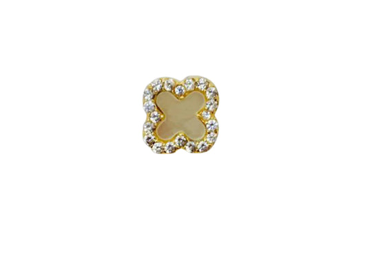 Mini MOP Clover CZ Studs 14K GP