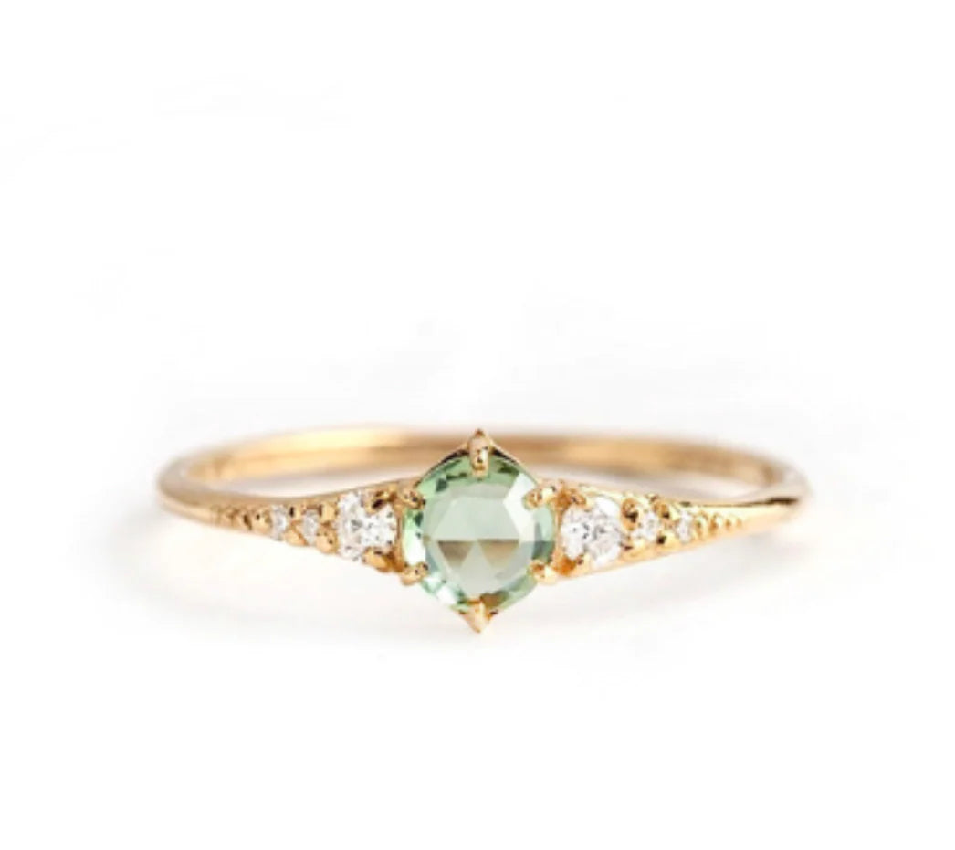 Mint Green CZ 18K GP Ring 7