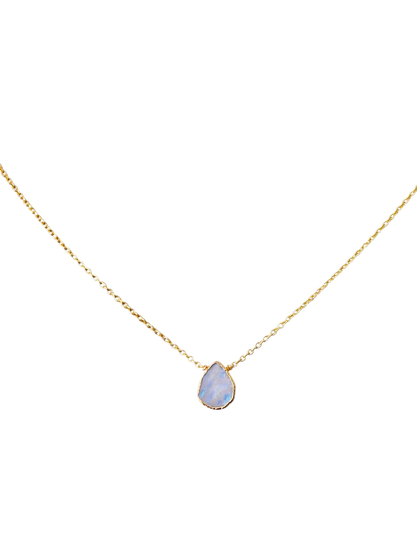 Mini Rainbow Moonstone Teardrop Necklace 14K GP